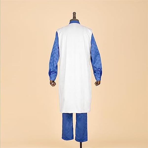 Afrikaanse mannen traditionele pak lange jacquard 3-delige set effen kleur shirt volledige broek trouwjurk